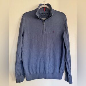 TOMMY HILFIGER 1/4 Zip Sweater - Men's Size Large - Blue - Embroidered Logo